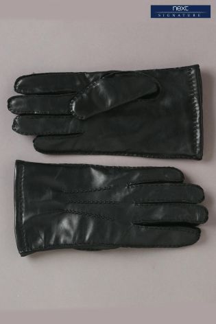 Black Signature Leather Gloves